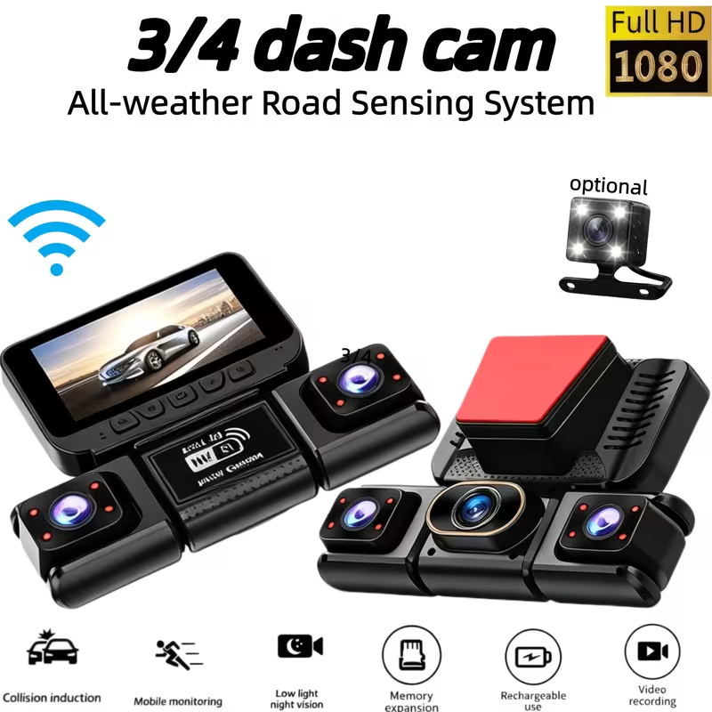 Panoramic Dash Cam 360 - 3/4-канальный WiFi 360 ° Панорамный видеорегистратор,